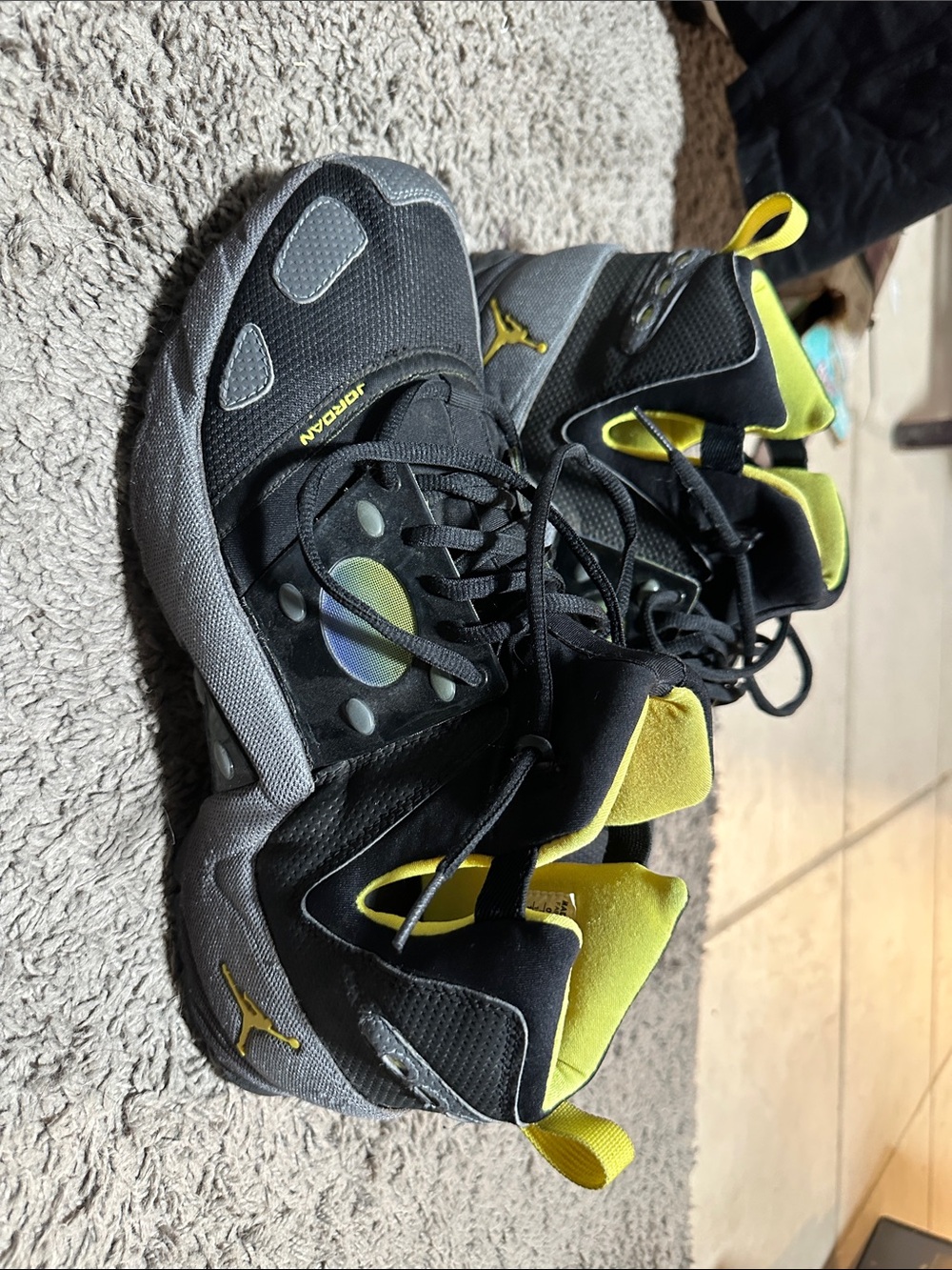 Jordan Kids Black and Yellow High-Top Sneakers